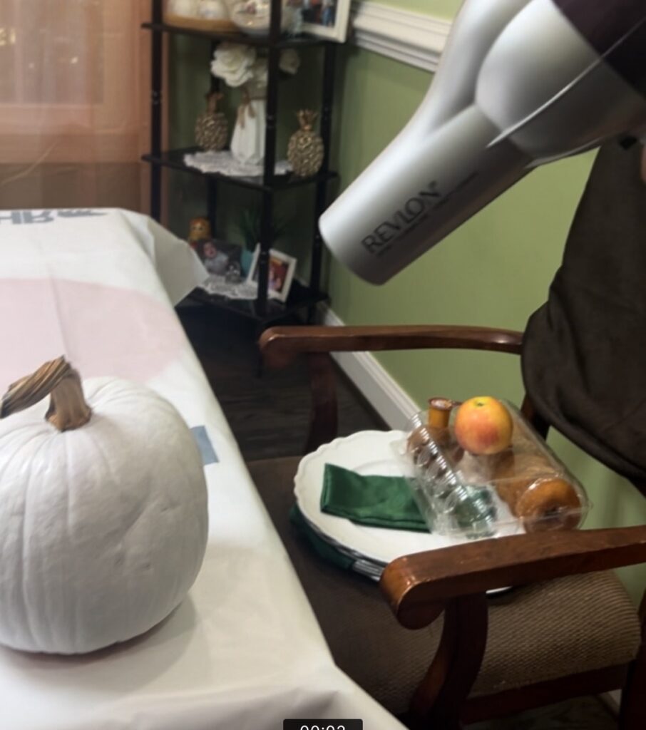 Blow Drying the pumpkin to speed up the drying process